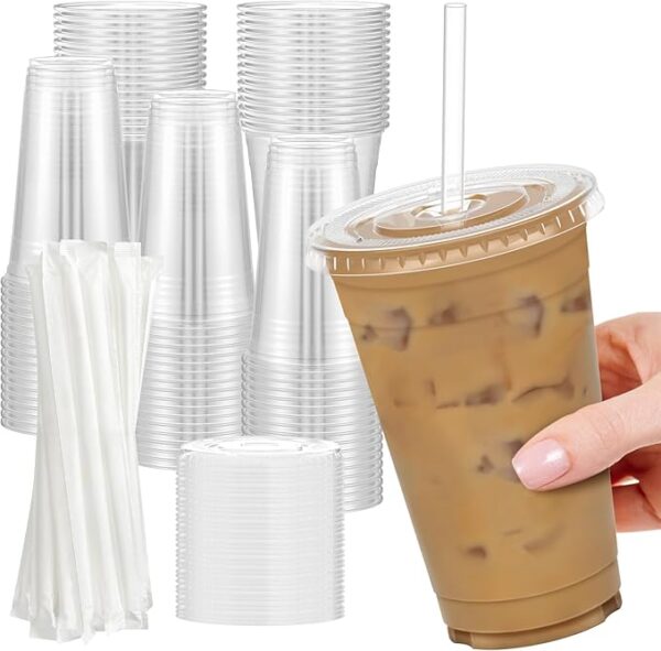 Plastic Cups with Lids and Straws